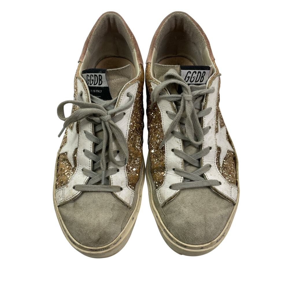 Golden Goose Gold Suede Glitters Star Patch Lace Up Round Toe Sneakers Shoes 10 - Picture 2 of 9